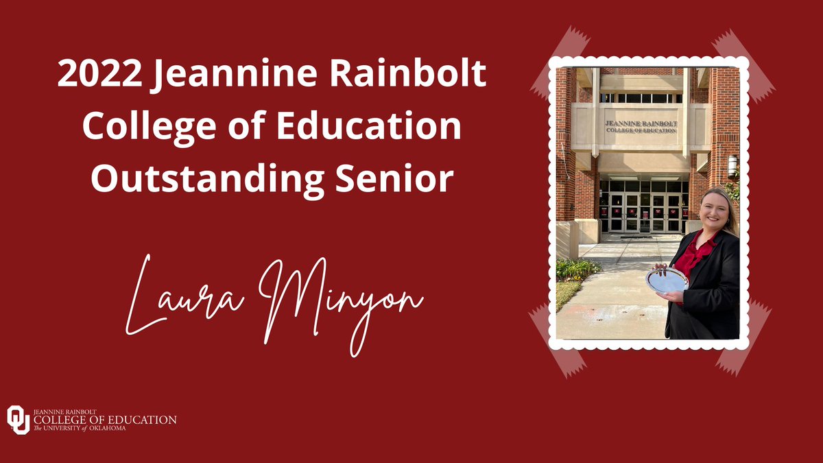 oueducation's tweet photo. Our 2022 JRCoE Outstanding Senior is Laura Minyon.

Laura is graduating with a degree in special ed. After graduation she begins work on a master's degree in ed policy at American University, while also working as a 7th grade special ed math teacher at Whittier Middle School. https://t.co/5ZVFXjKYxd