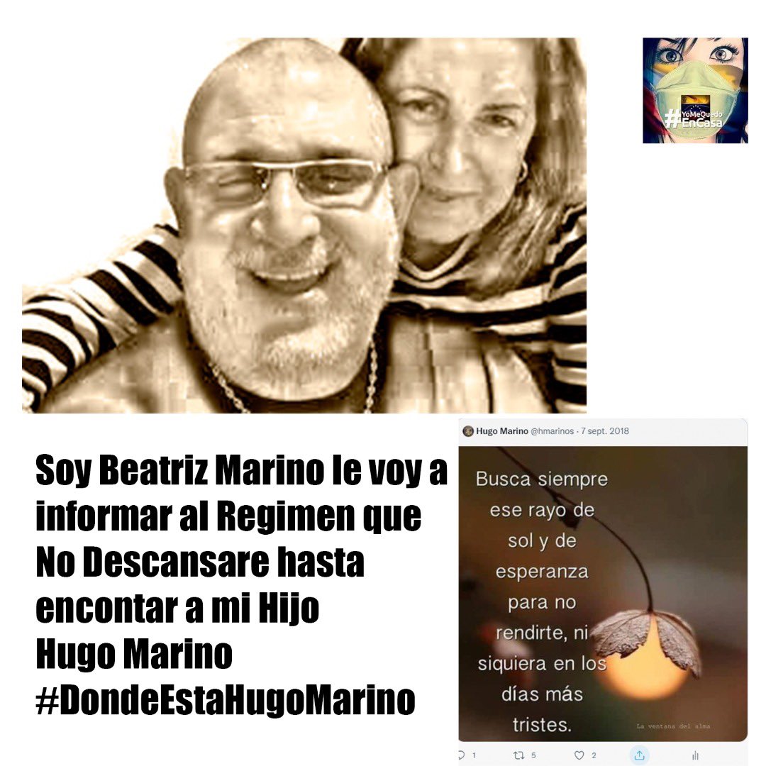 Soy- <a href="/bsmarinos/">Beatriz</a> la mamá de Hugo Marino le informo al régimen que no descansaré hasta encontrar a mi hijo y lograr que los responsables de su desaparición sean castigados