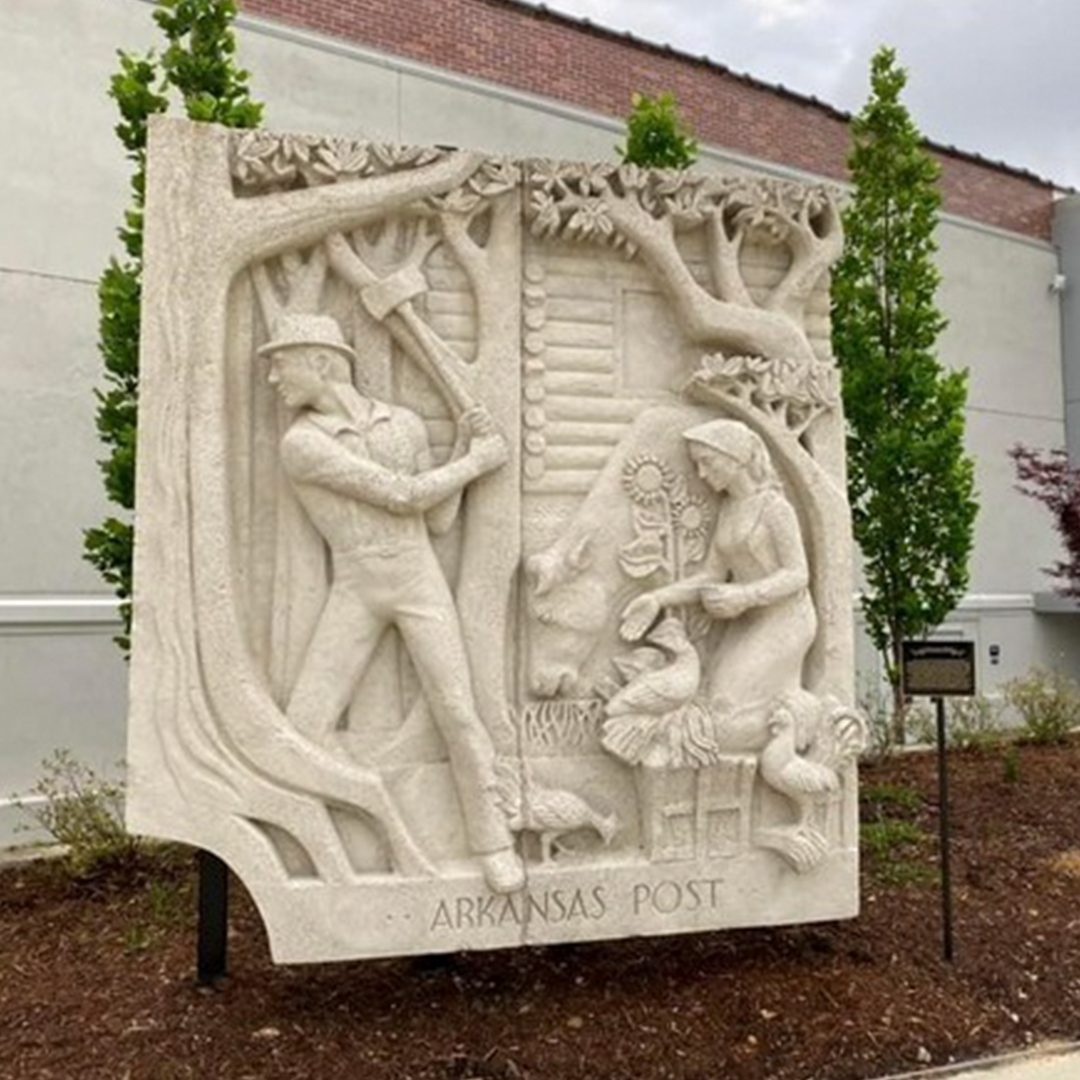 NabholzCorp's tweet photo. Last month we worked with the SHARE Foundation to relocate a series of sculptures created by Richard H. Ellis &amp; Tony Sheets called "History of Arkansas", to their new locations at the @eldo_MAD &amp; the South Arkansas Historical Preservation Society (SAHPS).  #nabholzcorp https://t.co/oLQV9zggvQ