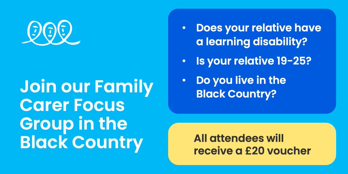 Are you a family carer in the Black Country? Want to share your views on local support? We are holding a focus group for families supporting a relative with a #learningdisability aged 19-25 next Wednesday. More info: lght.ly/hl1okgd Sign-up: lght.ly/8oj6no3