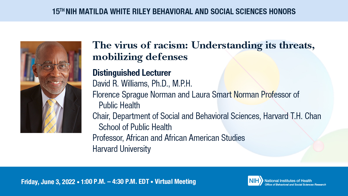 Dr. David Williams, @HarvardChanSPH, is the Distinguished Lecturer for the #MWRHonors. His keynote “The Virus of Racism: Understanding its Threats, Mobilizing Defenses” will discuss how socioeconomic status and racial/ethnic status affect health. Register: bit.ly/39z1KxD