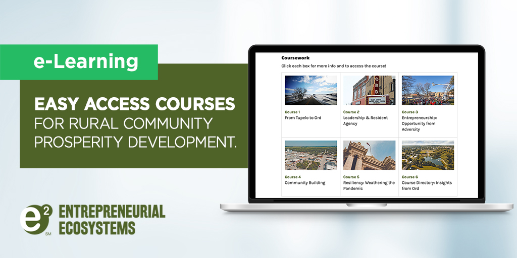 e2ruralcenter's tweet photo. Curious how #entrepreneurship can advance rural community building? Check out our new free online courses to learn about approaches for improving community prosperity through intentional #entrepreneurial ecosystem building. https://t.co/KIVQEUoTkz @networkkansas @carsoncoglobal https://t.co/LjIBucpqqp