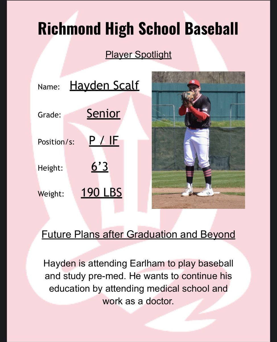 We_R_Baseball's tweet photo. Our first of our #FiveDaysofSeniors will be @hayden_scalf. Hayden has had a huge year on the mound with 55 strikeouts in 33.1 innings. Proud of you, Hayden!
@RHSRedDevils https://t.co/aOhzPmN7sT