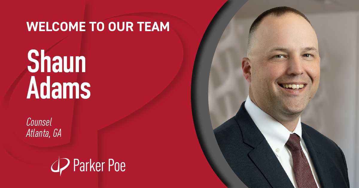 ParkerPoe's tweet photo. We’re excited to announce the addition of Shaun Adams to our firm in Atlanta! Shaun focuses his practice on state and local government relations, land use and zoning, and commercial real estate.  https://t.co/XhBY3ltidO https://t.co/wSefTR6ie8