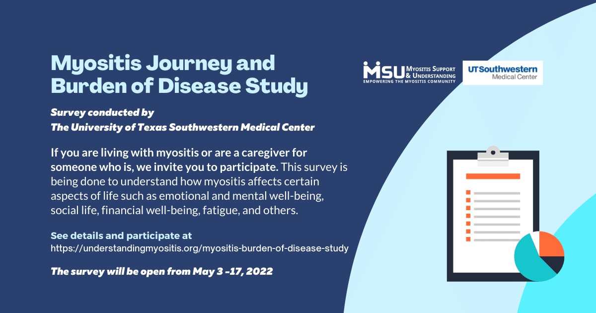 MyositisSupport's tweet photo. Only 1 week left! #Myositis patients and #caregivers, please participate in this 10-15 minute survey conducted by UTSW Med Center for our #Myositis Journey and Burden of Disease Study. See details &amp; get survey links at https://t.co/ZBTE12uLMC #inflammatorymyopathy https://t.co/EhySlyEekE