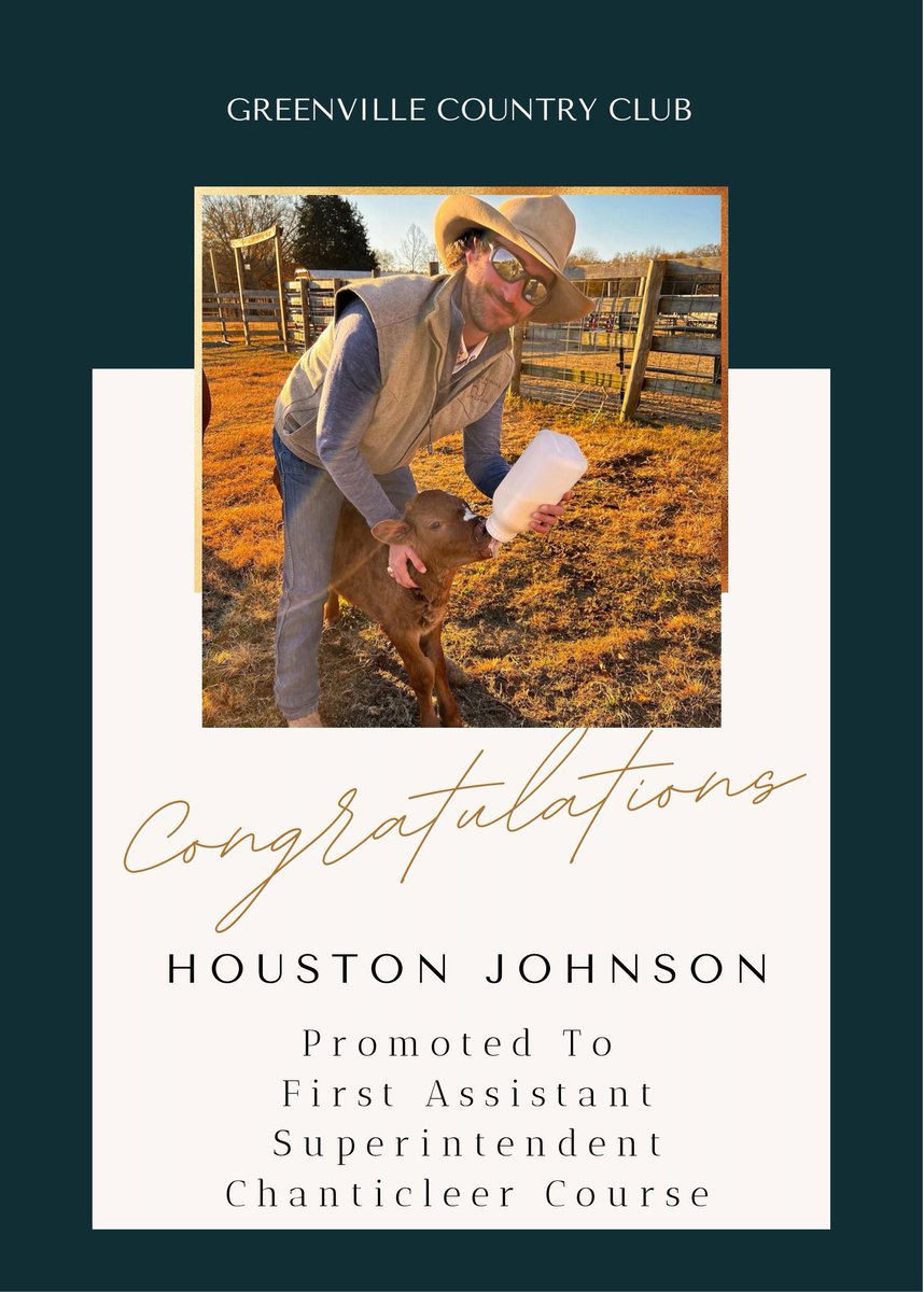 GCC (@clubgcc) on Twitter photo And the good news keeps coming! Congratulations Houston on your promotion from Second Assistant at Riverside to First Assistant Superintendent at Chanticleer. Way to go Houston! #workwithus #yeahthatgcc #thegccemployeeexperience <a href="/chanticleerturf/">Craig Harris</a> And the good news keeps coming! Congratulations Houston on your promotion from Second Assistant at Riverside to First Assistant Superintendent at Chanticleer. Way to go Houston! #workwithus #yeahthatgcc #thegccemployeeexperience <a href="/chanticleerturf/">Craig Harris</a>