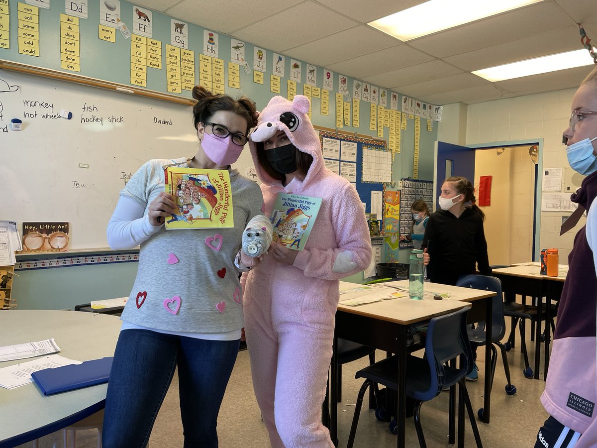 It’s favorite character day @StBernardsElem !! I’ve never met another teacher who loves #JillianJiggs and her pigs as much as I do…until today! Our amazing reading specialist, Mrs. Petten is Jillian and I am the pig 🐖.