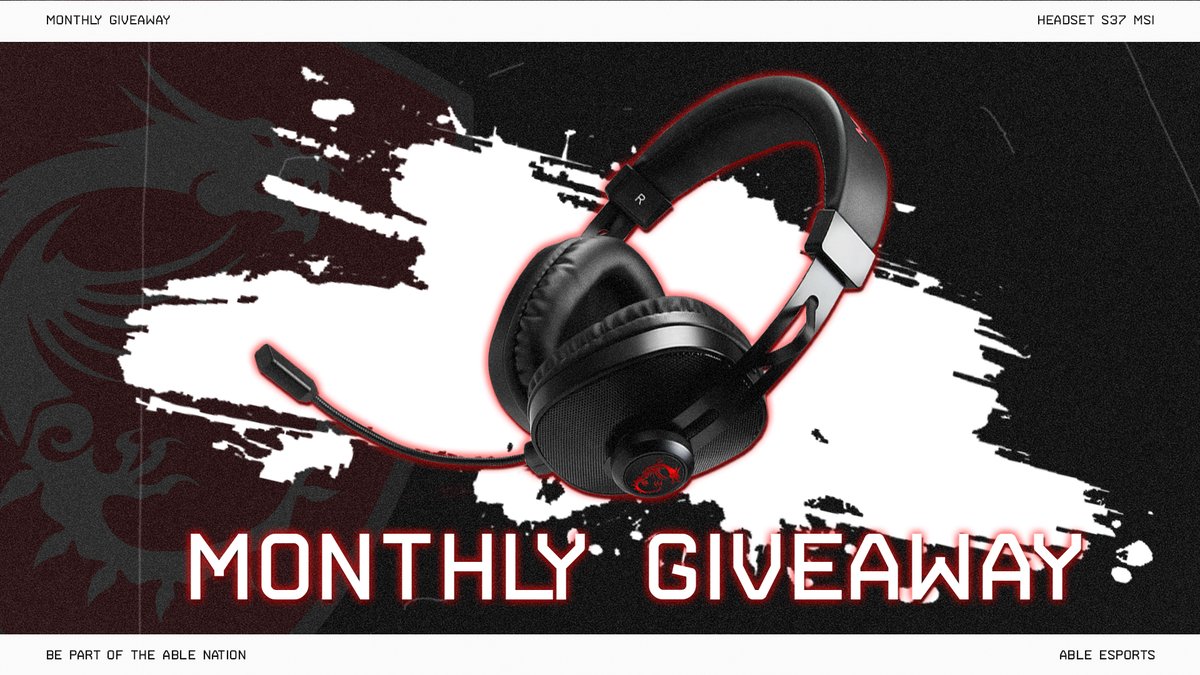 We're back with another monthly giveaway in collaboration with MSI Canada. Follow the steps below for your chance to win a MSI S37 Gaming Headset ‼️

To enter:
1) Follow <a href="/AbleEsports/">Able Esports</a>
2) Like and retweet
3) Confirm your entries: gleam.io/competitions/O…