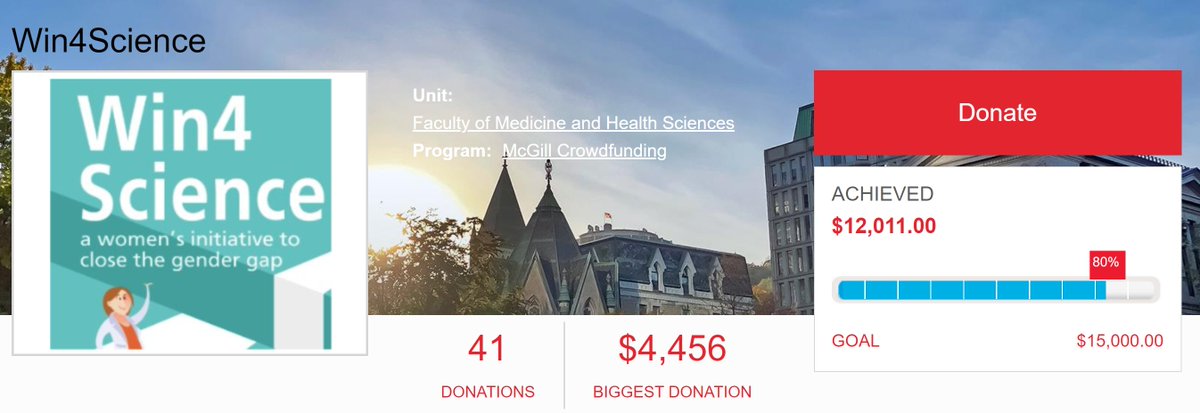 Win4Science's tweet photo. 📣UPDATE: #Win4Science has raised $12,011 (including Matching Funds) with #McGill24! 🎉We would like to give A BIG THANK YOU to everyone who supported our initiative and helped us spread the word!❤️Funds will support conference travel awards for student caregivers in STEM! 👩🔬 https://t.co/EfmYAG9ylv