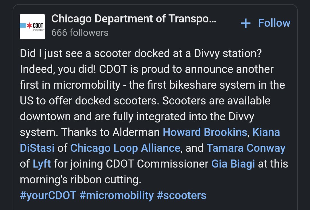 MarkSussman_'s tweet photo. I think Lyft + Divvy just won micromobility https://t.co/l4JcqCxDkD
