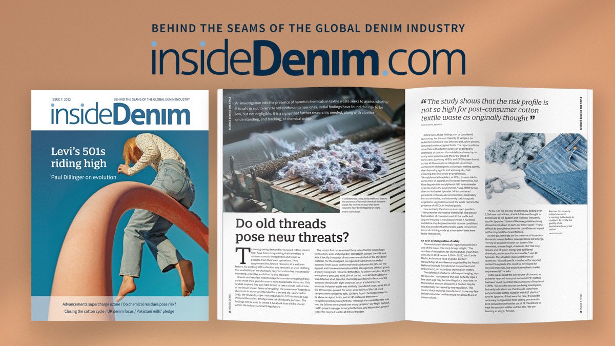 An investigation into the presence of harmful chemicals in #textilewaste seeks to assess whether it is safe to #recycle old clothes into new ones - ie, do old threads pose new threats? ♻️👖

insidedenim.com/Features/161411

@chemsec @toxnot @acccircularity @euramaterials @recoverfiber