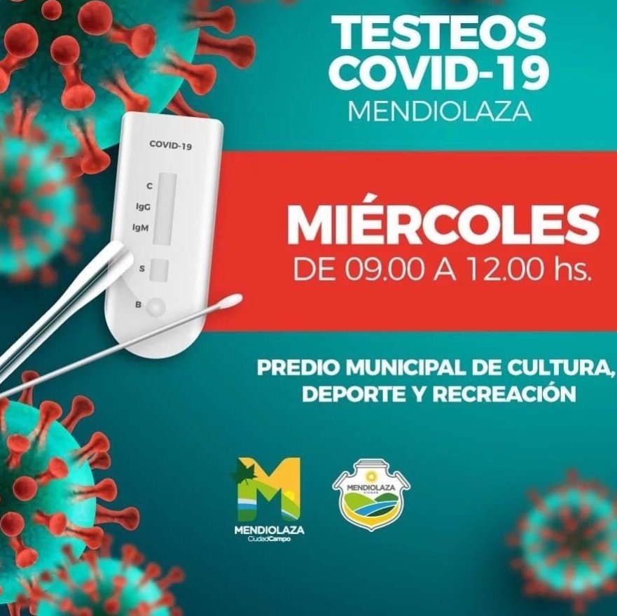 TESTEOS COVID-19: DÍA Y HORARIO 

Recordamos que los hisopados se realizan los días miércoles en la Casona (ex Lv3) de 09 a 12 hs.