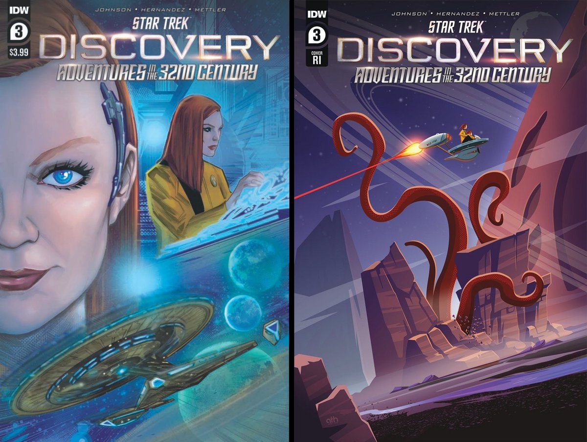 Out today from @IDWPublishing: #StarTrekDiscovery: Adventures In the 32nd Century #3, with Keyla Detmer as the focus this time around! Words by @mikecomix, art by Angel Hernandez, colors by JD Mettler, w/a beautiful main cover by Angel, and a rocking variant by @geekfilter!