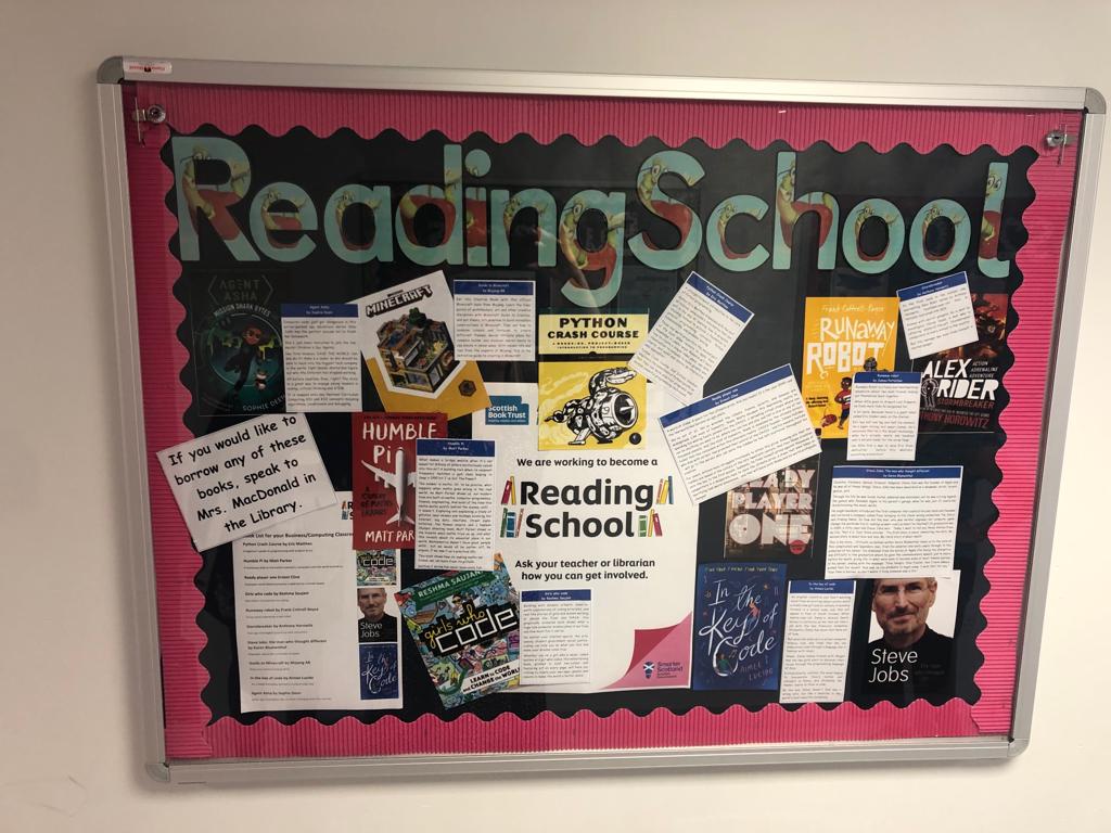 CaldervaleICT's tweet photo. Bus Ed &amp; Computing Reading School Display! Some good books, take a look! @cvale_reads @scottishbktrust https://t.co/2q6sC1pVYb