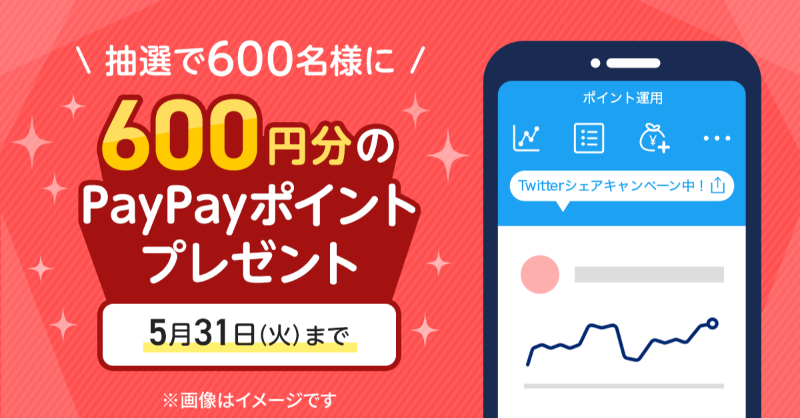 paypay_sec's tweet photo. ／

おーいみんな〜📣😮

PayPayアプリから〜❗️
ポイント運用をシェアするだけで〜‼️

✨🌟💰600人に600円分のPayPayポイントが当たるってよ〜💰🌟✨

＼

PayPayポイント運用シェアで600円分のPayPayポイントが当たるキャンペーンは絶賛実施中です😎ぜひ気軽にご参加くださいね😚