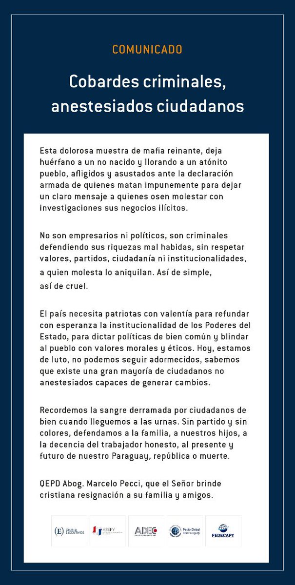 Nuestro país necesita patriotas con valentía para refundar con esperanza los poderes del Estado, para dictar políticas de bien común y blindar al pueblo con valores éticos y morales. Estamos de luto, pero nos levantamos para seguir remando juntos. <a href="/SomosASEPY/">ASEPY 🚣 #RemandoJuntos</a> 💪🇵🇾💔