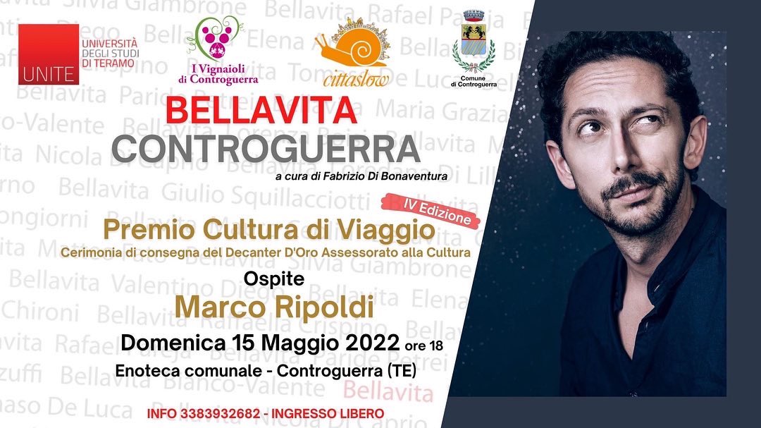 marcoripoldi's tweet photo. Venerdì, sabato e domenica a Controguerra (TE) c’è il festival Bellavita, e domenica alle h.18 mi consegnano il premio Cultura di Viaggio, ovvero un Decanter D’oro. 
Io lo riempio e se ci siete lo svuotiamo. Anche più volte.

#controguerra
#decanterdoro
#festivalbellavita https://t.co/t4Zaa0wXf6