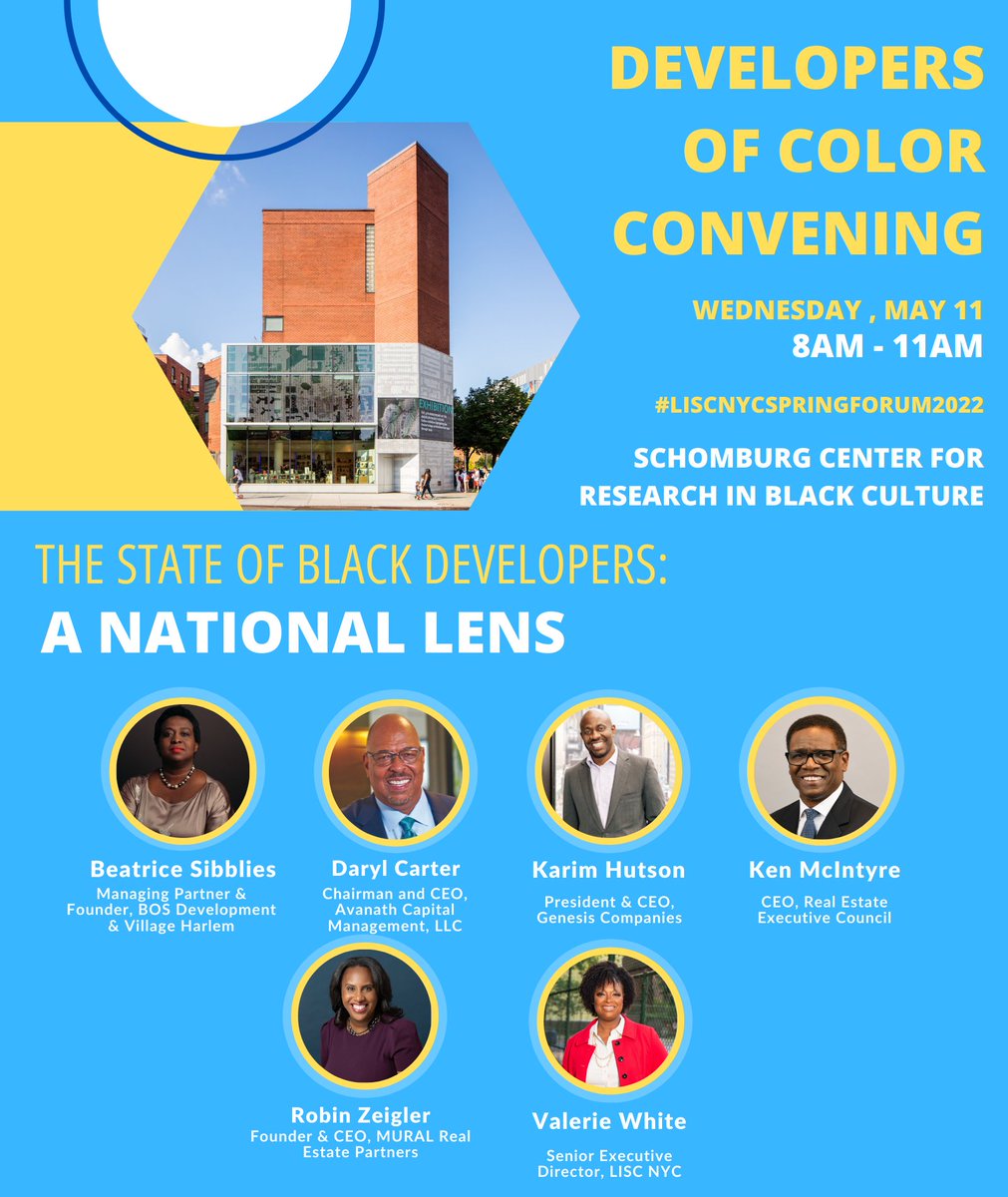 LISC_NYC's tweet photo. Join now for our second Developers of Color Convening panel The State of Black Developers: A National Lens with Beatrice Sibblies, Daryl Carter, Karim Hutson, Ken McIntyre, Robin Zeigler and moderated by Valerie White 

Watch Live: https://t.co/ArkAemTtpG

#LISCNYCSpringForum2022 https://t.co/6tMvhCc8Zl