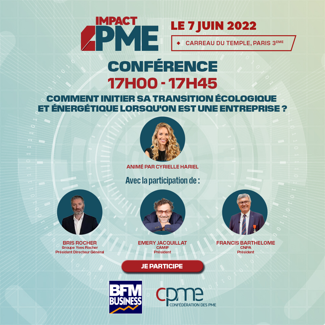 CPME (@cpmenationale) on Twitter photo Salon #ImpactPME | Alerte #Conférence 📢 : #entreprise, comment initier sa #TransitionEcologique🌱& #énergétique ?
Animé par <a href="/CyrielleHariel/">Cyrielle Hariel</a> avec <a href="/BrisRocher/">Bris Rocher</a> <a href="/YvesRocherFR/">Yves Rocher</a> <a href="/emery79/">Emery Jacquillat</a> <a href="/Camif_/">Camif</a> & Francis Bartholomé <a href="/mobiliansfr/">MOBILIANS</a>
Inscrivez-vous ! 👉 cutt.ly/KHytKNs Salon #ImpactPME | Alerte #Conférence 📢 : #entreprise, comment initier sa #TransitionEcologique🌱& #énergétique ?
Animé par <a href="/CyrielleHariel/">Cyrielle Hariel</a> avec <a href="/BrisRocher/">Bris Rocher</a> <a href="/YvesRocherFR/">Yves Rocher</a> <a href="/emery79/">Emery Jacquillat</a> <a href="/Camif_/">Camif</a> & Francis Bartholomé <a href="/mobiliansfr/">MOBILIANS</a>
Inscrivez-vous ! 👉 cutt.ly/KHytKNs