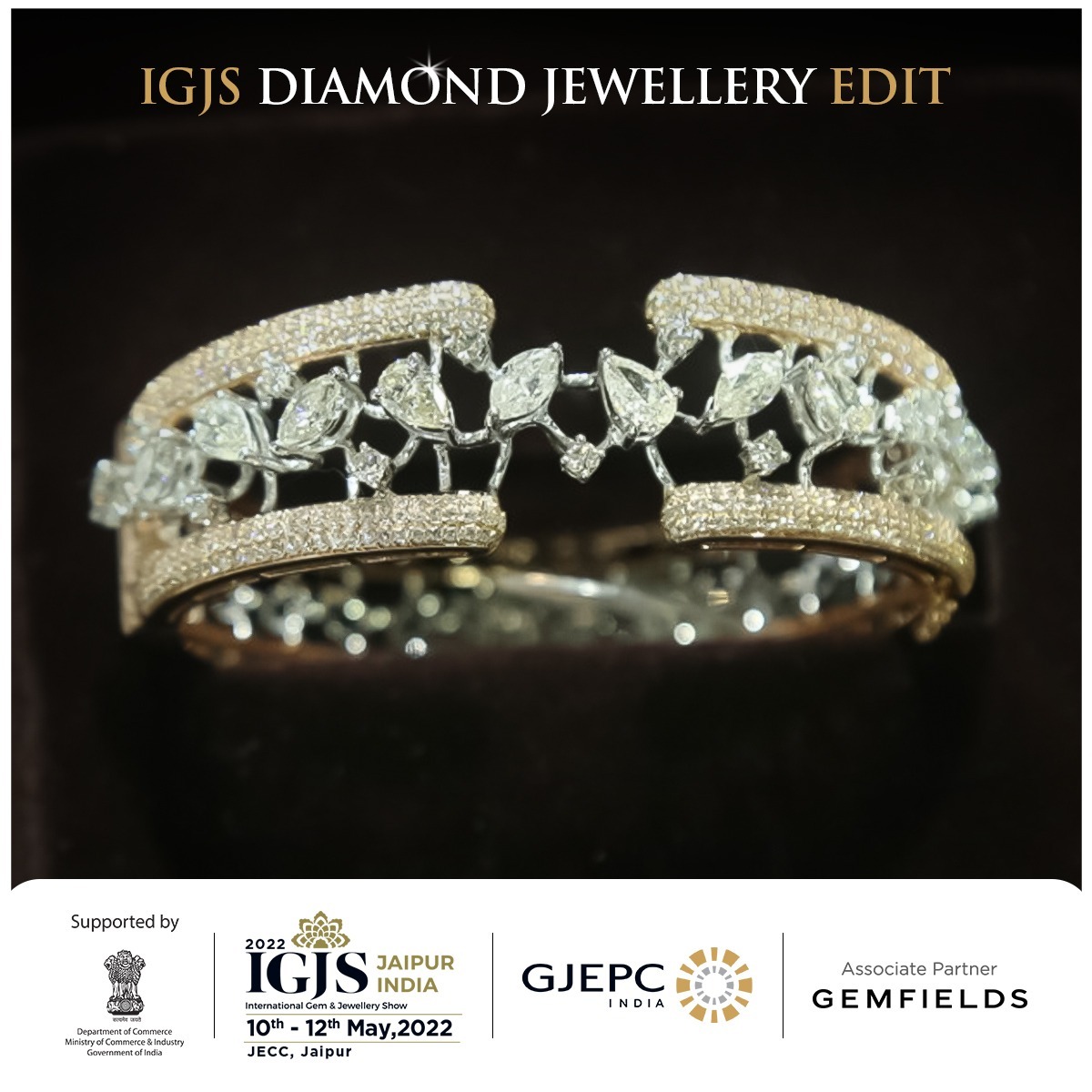 GJEPCIndia's tweet photo. Here's our pick at IGJS Jaipur from the Diamond Jewellery Section
The rose gold bracelet with openwork pattern set with fancy cut diamonds by Mayfair Creations
@GemfieldsLtd
#IGJS #Exhibition #InternationalExhibition #JewelleryShow #Jewellery #IndianJewellery #Diamonds #Jaipur https://t.co/INkw9gbi3K