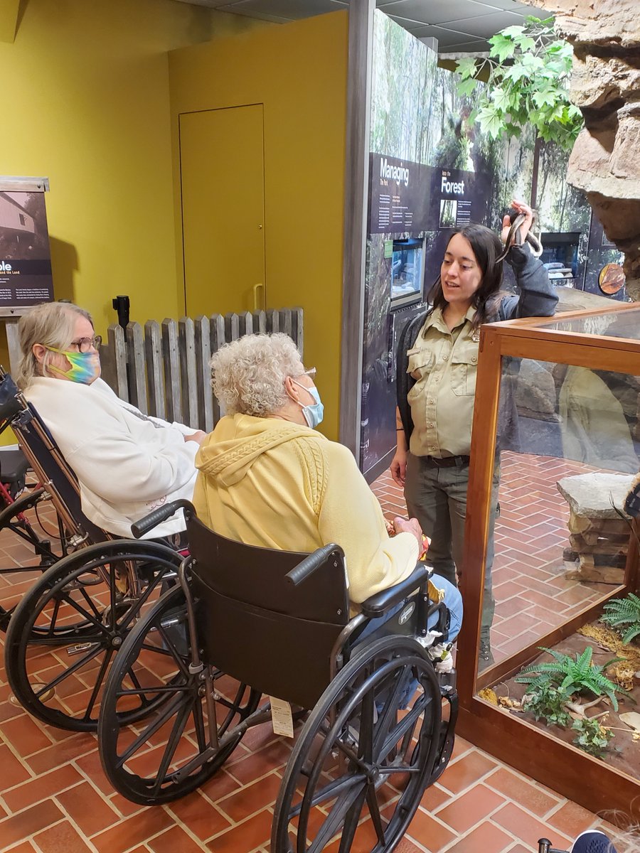MillPondHC's tweet photo. The animal encounter at Turkey Run State Park was so interesting. Some of us thought we were too up close and personal with this snake! #MillPondHealthCampus #TrilogyLiving #TurkeyRunStatePark https://t.co/VJDlbDYsUX