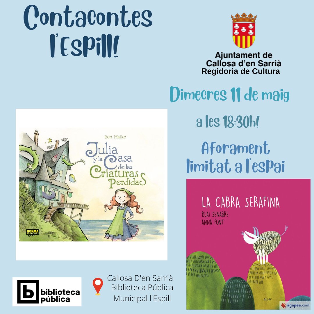 BpmCallosa's tweet photo. ℹ️ Dimecres 11 de maig a les 18.30 h. a la ʙɪʙʟɪᴏᴛᴇᴄᴀ ᴘÚʙʟɪᴄᴀ ᴍᴜɴɪᴄɪᴘᴀʟ ʟ'ᴇꜱᴘɪʟʟ  𝕤𝕖𝕤𝕤𝕚ó 𝕕𝕖 𝕔𝕠𝕟𝕥𝕖𝕤 a càrrec de Leire Pastor Santos. https://t.co/OO9Dj2ZZoC