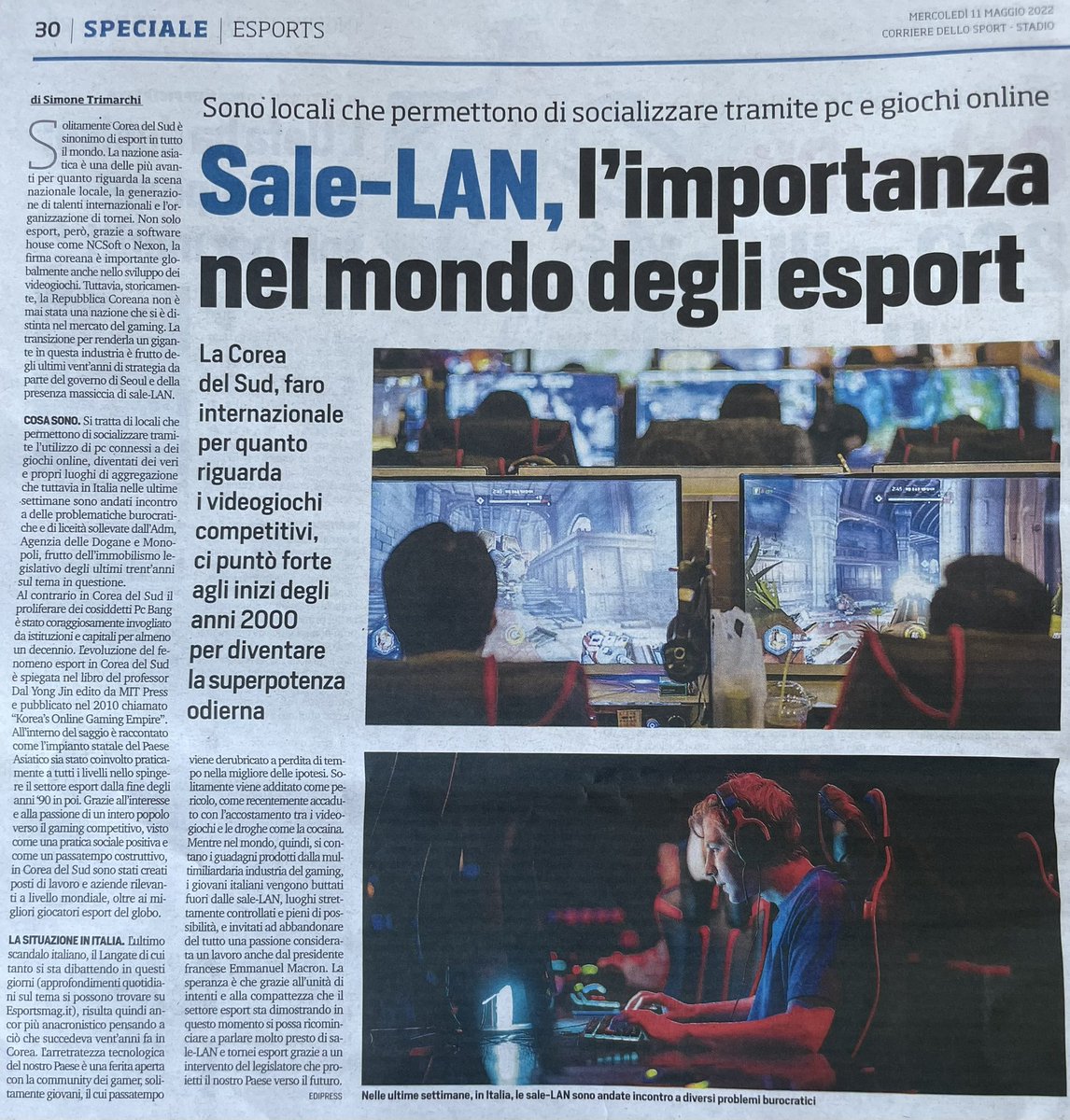 SimoneAKirA's tweet photo. Scrivere sul Corriere dello Sport questo articolo sull’importanza delle #salelan nell’ecosistema #esport è stato emblematico. Perché se non fosse per una di quelle sale non ci sarebbe la mia firma lì
E pensate che in Corea hanno costruito un’industria grazie ai PC Bang
#langate https://t.co/wFyqW344zc