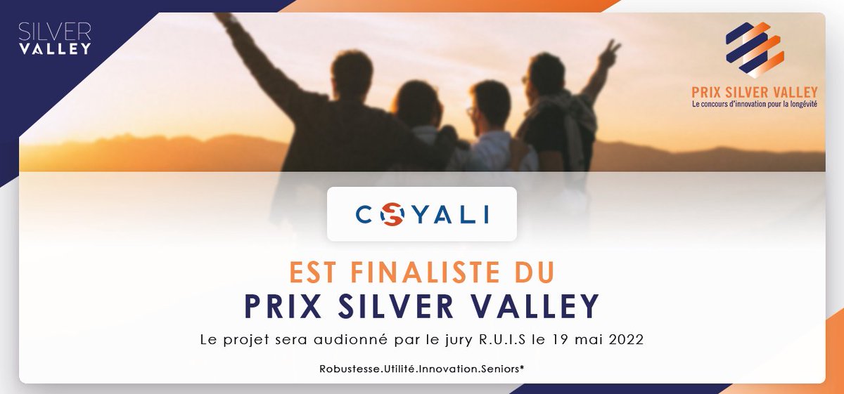 CoyaliApp's tweet photo. @CoyaliApp est fière de vous annoncer que nous sommes finalistes du #PrixSilverValley 🤩🏆

Ce prix organisé par @SilverValley_  récompense les innovations françaises les plus prometteuses au service de l’avancée en âge de la population 👴🏻👵🏼🧓🏽

RDV le 19 mai pour la finale..🙏🏽🤞🏼 https://t.co/WOGzonenhZ