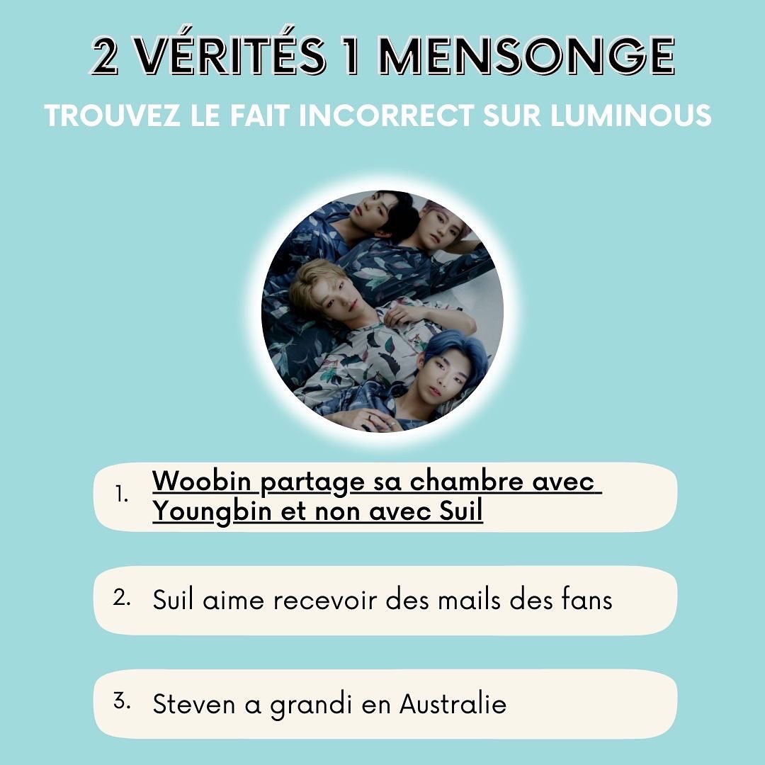 KpopLifeMag's tweet photo. ✅ 2 VÉRITÉS, 1 MENSONGE ❌⠀⠀⠀⠀⠀⠀⠀⠀⠀
Quelle information est fausse ?

Pour découvrir la réponse lisez notre interview avec le groupe @LMN5_official dans le KLM 47 !⠀⠀⠀⠀⠀⠀⠀⠀

#klm #klm47 #kpop #kpoplife #kpoplifemag #kpoplifemagazine #luminous #루미너스 #kpopgame https://t.co/t7gMttuSTq