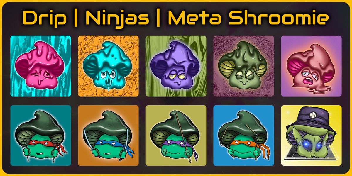 Cowabunga! 

Drips, Ninjas and Meta Shroomie make up #391-400 in the collection, we are nearly there folks! 🍄

Thank you to all those who helped make this project possible 🙏🙌 

#NFT #NFTs #NFTartist #NFTart #BeeceNFT #NFTProject #NFTCommunity #NFTCollection