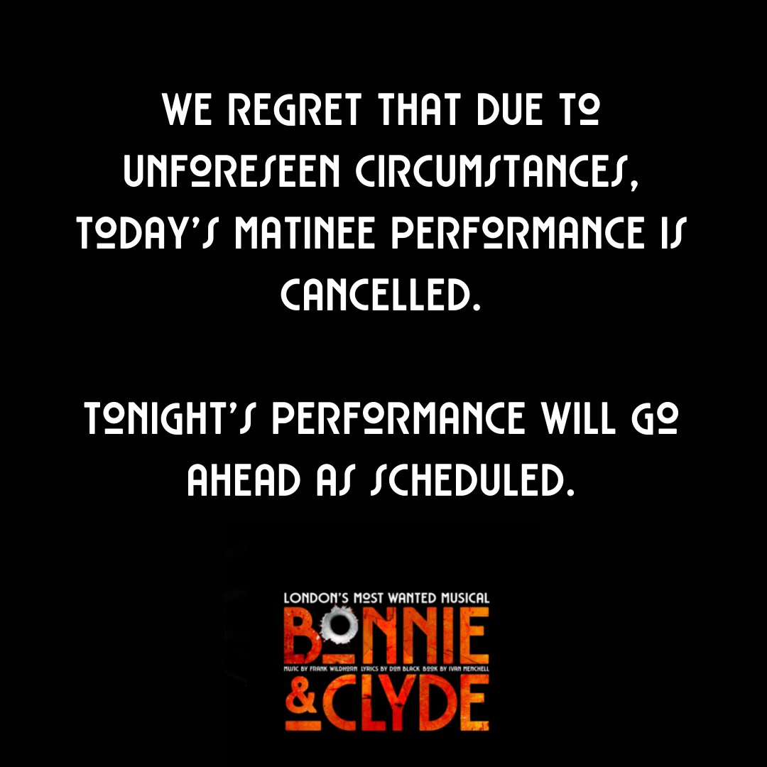 We regret that due to unforeseen circumstances, today’s matinee performance is cancelled. Tonight’s performance will go ahead as scheduled. If you had tickets, Box Office will be in touch to rebook or refund your ticket. Hope to see you again soon at another performance.