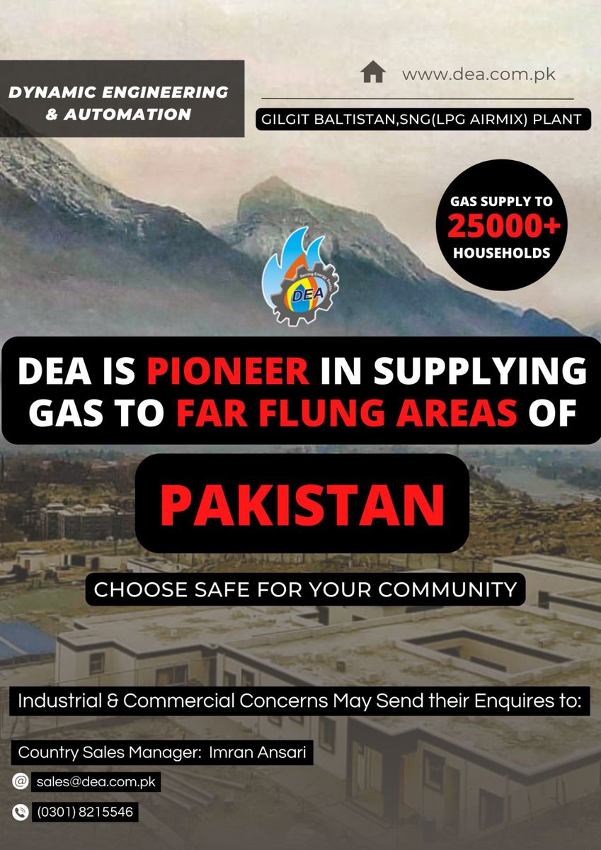 1979owaismir's tweet photo. DEA IS PIONEER IN SUPPLYING GAS TO FAR FLUNG AREAS OF PAKISTAN!
CHOOSE SAFE FOR YOUR COMMUNITY
For more information visit our website now!
https://t.co/YtEFBP0o3Z
#DEA #DMC #DynamicGroupOfCompanies #DMC #OwaisMir https://t.co/HlB3luNQrl