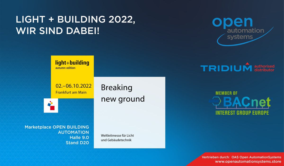 oa_systems_de's tweet photo. @Light_Building 2022: Wir sind als Aussteller dabei!
OAS präsentiert seine Produktwelt. Vom 02.-06. Oktober dreht sich am vergrößerten Stand alles um die durchgängige Digitalisierung der technischen Gebäudeausrüstung.
#oasystems #lb22
https://t.co/Vp9t9jaAOz https://t.co/2Lcn0reANh