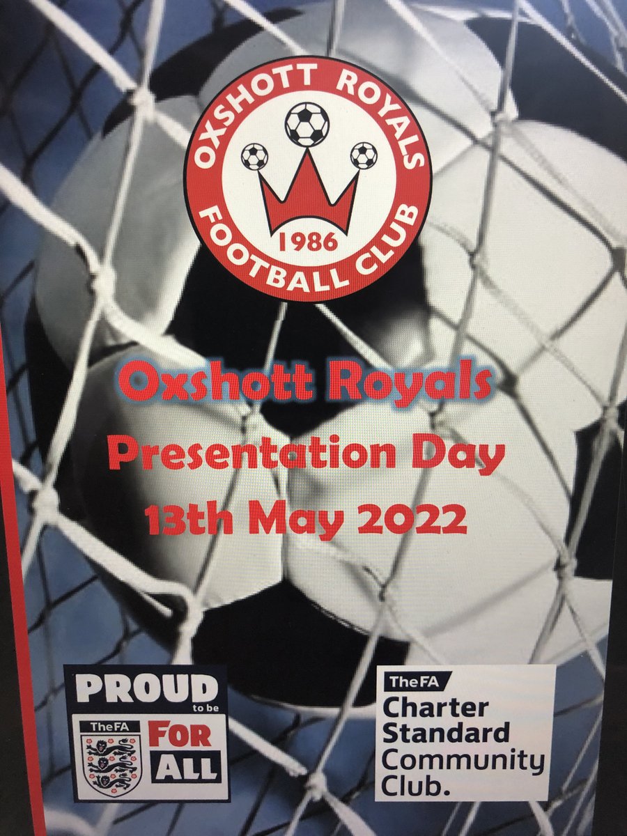 Oxshott Royals FC Presentation Day at Oxshott Village Sports Club (Friday 13th May from 5pm)! Look forward to seeing all our Members with their extended families.  Enjoy our end of season Presentations with Food, Ice-Creams, Drinks and Entertainment for your Children........