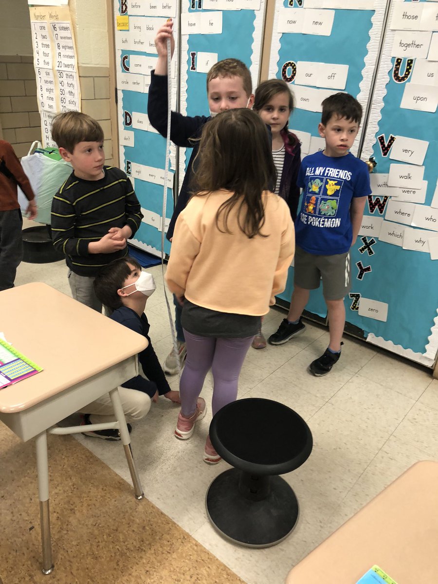Bethie67's tweet photo. Second graders had fun finding the height of @CarneysKinders kindergarten class. #MayNumberCorner https://t.co/ihKSYIPHxX