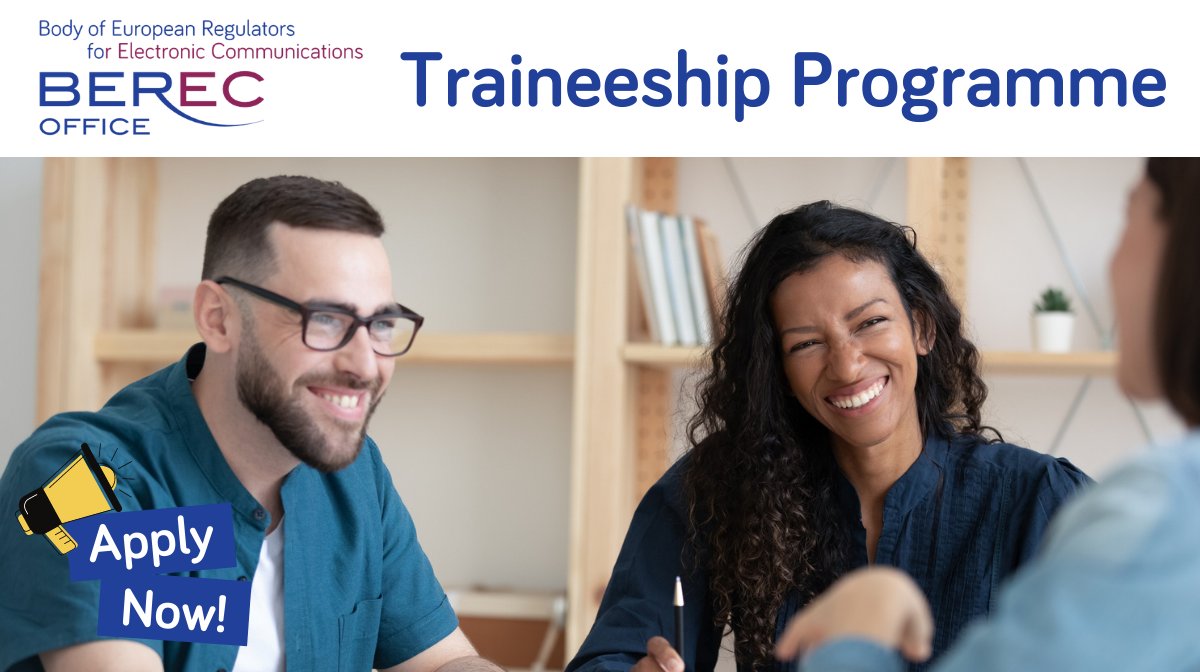 BERECeuropaeu's tweet photo. We are looking for new #EUtrainees! Apply for a 6-months paid traineeship at #BEREC Office @BERECeuropaeu in Riga!
Obtain new experience and test into practice your skills and knowledge acquired during the studies and/or professional careers.
Apply➡️https://t.co/KmTzZyAAu6 https://t.co/u5wUn0tMt1