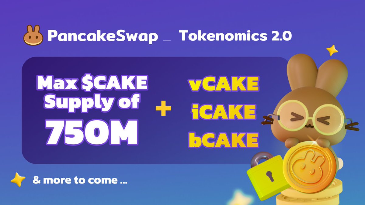📝📢 Introducing our proposed tokenomics with a max supply cap of 750M $CAKE! With a teaser into locked cake benefits.

It is very important that all $CAKE holders vote 🗳👉 bit.ly/3M6mbk0

Read more here: v2litepaper.pancakeswap.finance