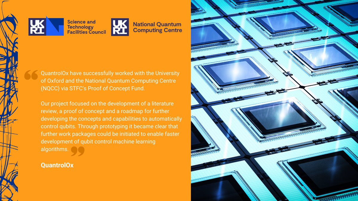 STFC_B2B's tweet photo. .@QuantrolOx collaborated with the @UniofOxford and National Quantum Computing Centre through STFC's Proof of Concept Fund 🤝

The project aimed to develop the capabilities to control qubits automatically. A qubit is a basic unit of quantum information 💡

#ConnectingCapabilities https://t.co/fNmRJnIj0f
