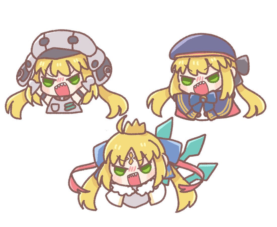 artoria caster (fate) ,artoria caster (second ascension) (fate) ,artoria pendragon (fate) 1girl green eyes hat twintails multiple views blonde hair white background  illustration images