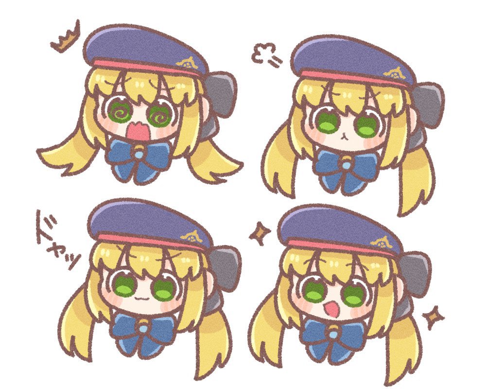 artoria caster (fate) ,artoria caster (second ascension) (fate) ,artoria pendragon (fate) 1girl green eyes hat twintails multiple views blonde hair white background  illustration images