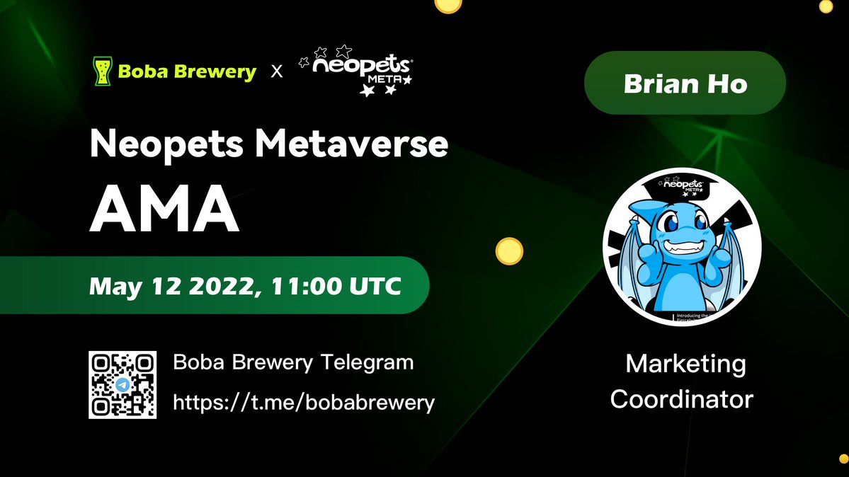 boba_brewery's tweet photo. 📢Brewery AMA with Brain Ho from @NeopetsMeta 

⏰ 11:00 UTC, May 12 2022

🎁FREE-MINT (NFT) PIZZA🎁

Get your pizza on @NeopetsMeta Pizza Day👇
✅Leave your questions for @NeopetsMeta AMA
✅RT &amp; ❤
5 picked questioners will get your pizza🎉

Join our community to get more pizza! https://t.co/xFYyTy1CJC