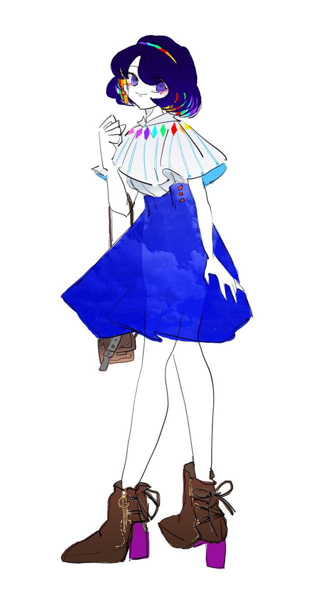tenkyuu chimata 1girl solo skirt full body white background boots rainbow gradient  illustration images