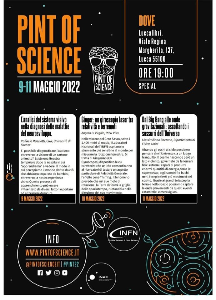 EGO & the Virgo Collaboration (@ego_virgo) on Twitter photo 🇮🇹 Questa sera Massimiliano Razzano <a href="/maxrazzano/">Massimiliano Razzano</a>, professore di <a href="/Unipisa/">Università di Pisa</a> e membro della collaborazione Virgo, sarà protagonista di un <a href="/pintofscienceIT/">Pint of Science IT</a> a Lucca. Una ottima occasione per scoprire la bellezza delle onde gravitazionali chiacchierando con chi le studia! 🇮🇹 Questa sera Massimiliano Razzano <a href="/maxrazzano/">Massimiliano Razzano</a>, professore di <a href="/Unipisa/">Università di Pisa</a> e membro della collaborazione Virgo, sarà protagonista di un <a href="/pintofscienceIT/">Pint of Science IT</a> a Lucca. Una ottima occasione per scoprire la bellezza delle onde gravitazionali chiacchierando con chi le studia!