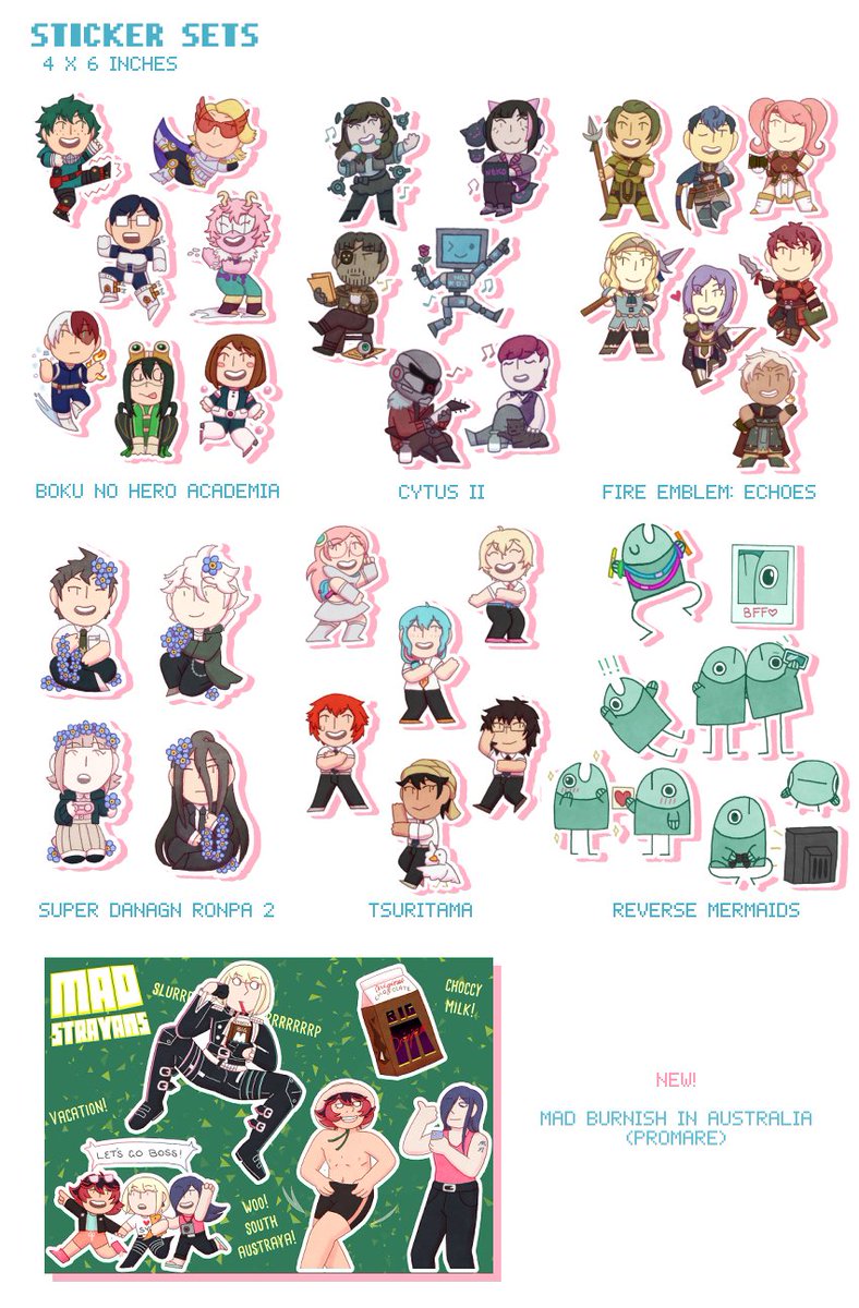 The rest of the stickers, and the commissions I am offering! On top of my regular reverse mermaid comms, I am also offering hand carved stamps this year!✨
2/3