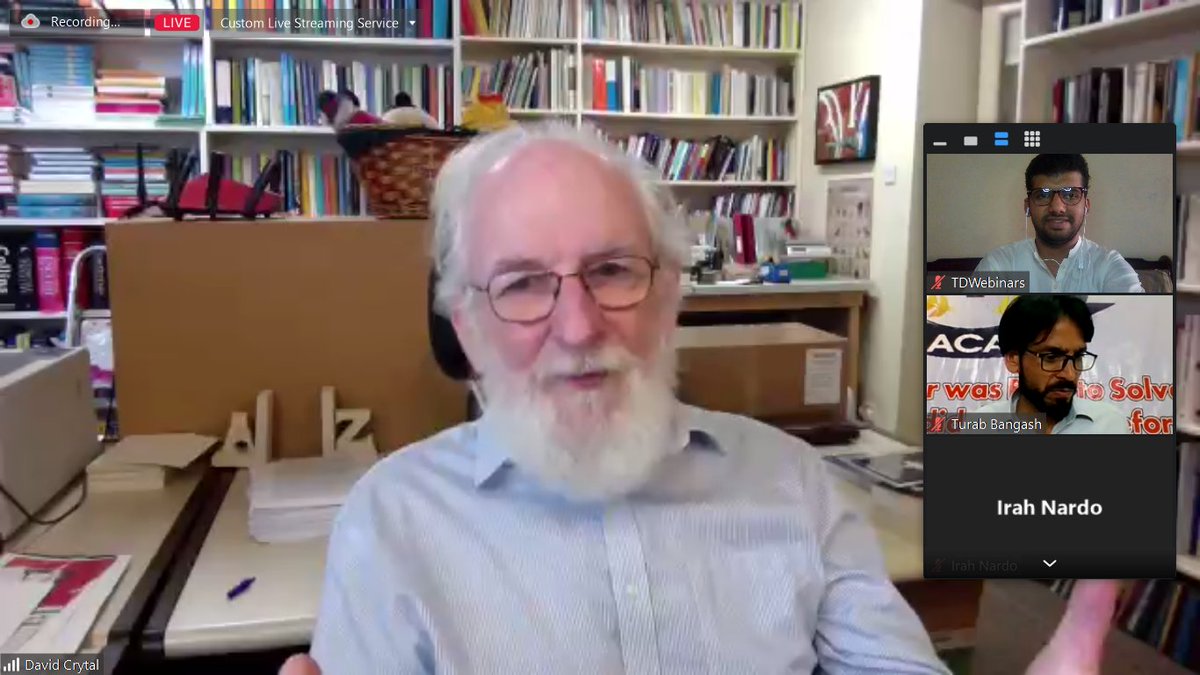 TDWebinars's tweet image. @TDWebinars collaborated with Society for Endangered Languages Pakistan for an interview with Prof. @davcr on Language Endangerment.

In case you missed it, here&apos;s the recording: youtu.be/dt6AHUN-u0I

#LanguageEndangerment #LanguageRevitalization  #DavidCrystal