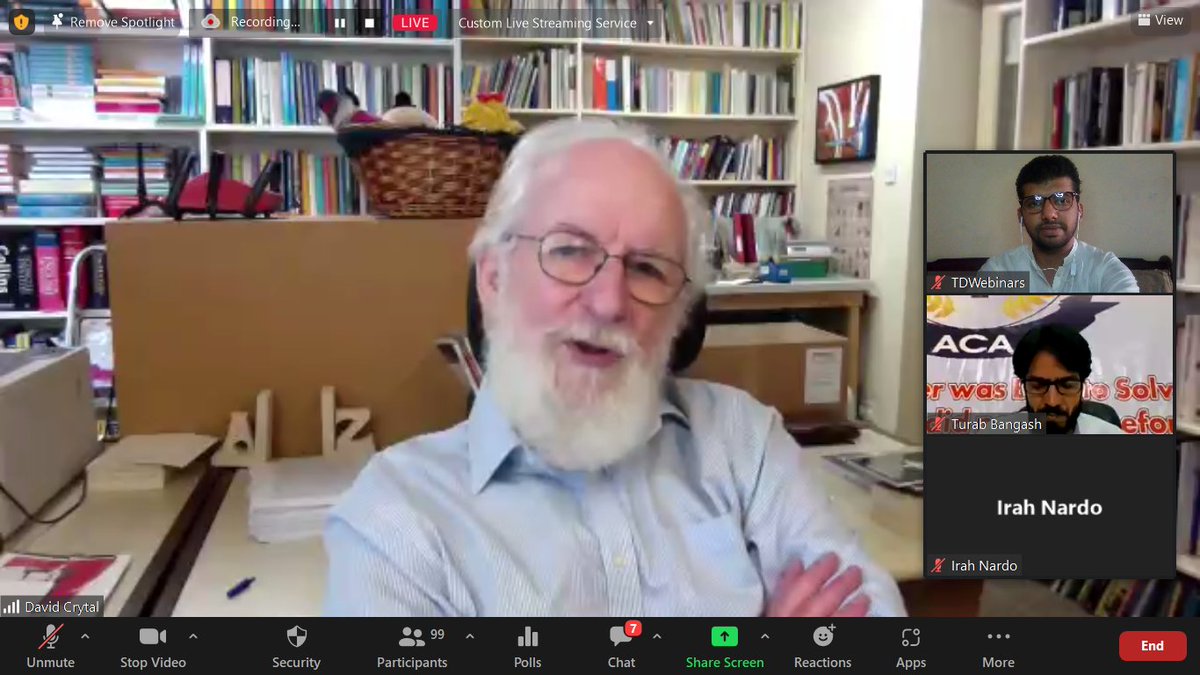 TDWebinars's tweet image. @TDWebinars collaborated with Society for Endangered Languages Pakistan for an interview with Prof. @davcr on Language Endangerment.

In case you missed it, here&apos;s the recording: youtu.be/dt6AHUN-u0I

#LanguageEndangerment #LanguageRevitalization  #DavidCrystal
