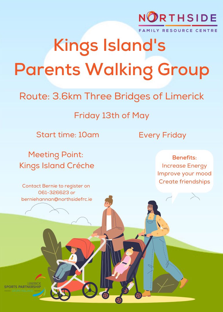Happy Wednesday! Just a little reminder that the Parents Walking Group starts this Friday at 10am. Hope to see you there ☀️<a href="/NorthsideFRC/">Northside FRC</a> <a href="/Limericksports/">Limerick Sports</a>