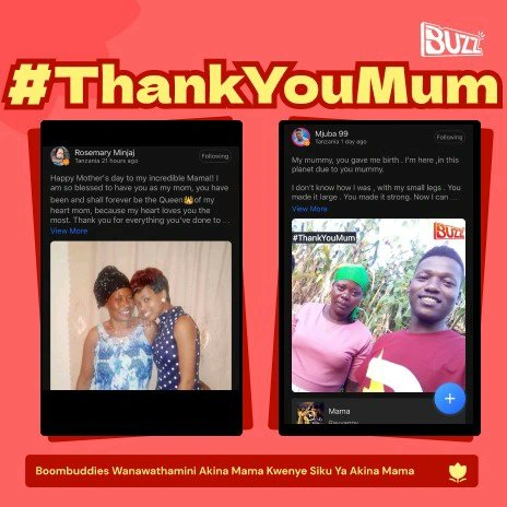 BoombuzzTZ's tweet photo. Kila siku ni Siku ya Mama! Tazama jinsi Boombuddies wanavyowathamini Akina Mama kwenye jumuiya ya Boomplay Buzz!

*Subscription ya wiki itatumwa ndani ya siku 7. https://t.co/fe01DqSVYM