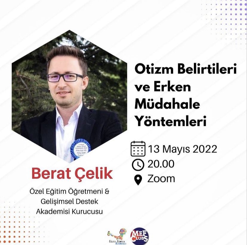 GuzelGunlerAjnd's tweet photo. Güzel Günler Ajandasından herkese merhaba!🙋‍♀️🙋‍♂️

Özel Eğitim Öğretmeni ve Gelişimsel Destek Akademi Kurucusu Berat Çelik, bireylerin daha bilinçli olabilmesi adına “Otizm Belirtileri ve Erken Müdahale Yöntemleri” konuşmasıyla bizlerle olacak. https://t.co/6dkPiqr5tI