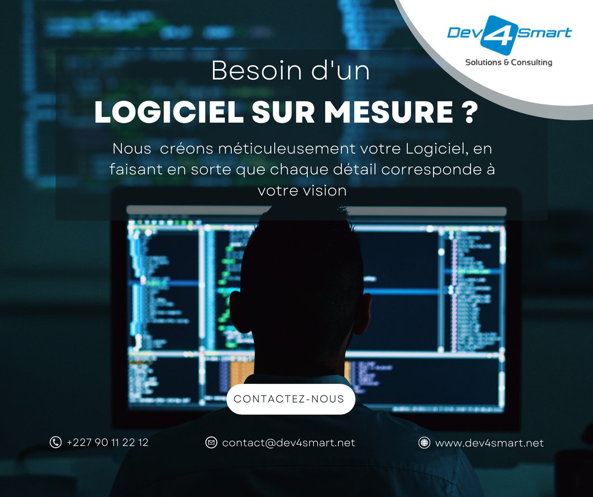 dev4smart's tweet photo. Un logiciel sur mesure est UNIQUE, il est conçu que pour répondre à vos attentes et besoins. Faites une demande de devis gratuitement sur https://t.co/Xez5g5C2EM.

#tech #software

@dev4smart  , pensez-l'innovation! https://t.co/BtcxlVLdRG